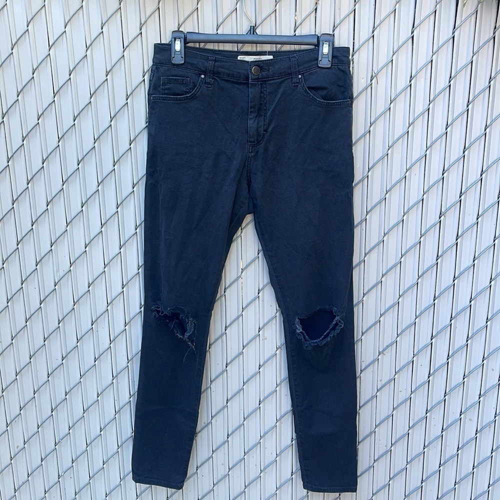 TopShop Moto Leigh Jeans Black Distressed Size 30